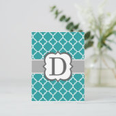 Carte Postale Lettre Monogramme bleu turquoise D Quatrefoil (Debout devant)