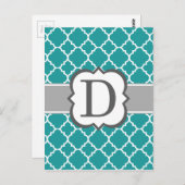 Carte Postale Lettre Monogramme bleu turquoise D Quatrefoil (Devant / Derrière)