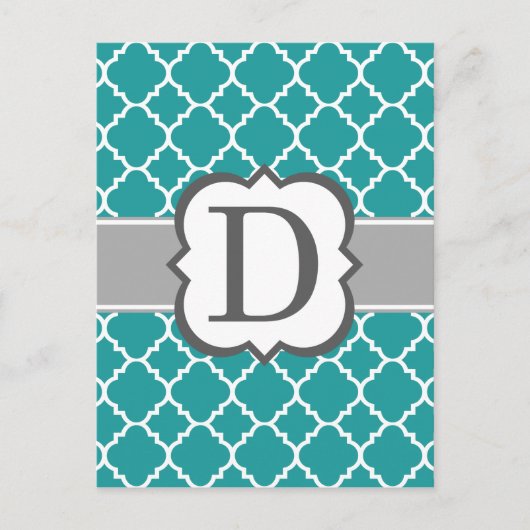 Carte Postale Lettre Monogramme bleu turquoise D Quatrefoil (Devant)