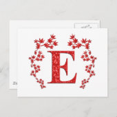 Carte Postale Lettre monogramme E Feuilles rouges (Devant / Derrière)