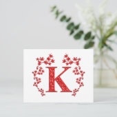 Carte Postale Lettre monogramme K Feuilles rouges (Debout devant)
