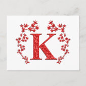 Carte Postale Lettre monogramme K Feuilles rouges (Devant)