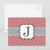 Carte Postale LETTRE MONOGRAPHIQUE BLANC ROUGE J Chevron (Devant / Derrière)