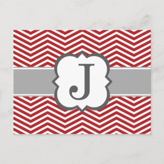 Carte Postale LETTRE MONOGRAPHIQUE BLANC ROUGE J Chevron