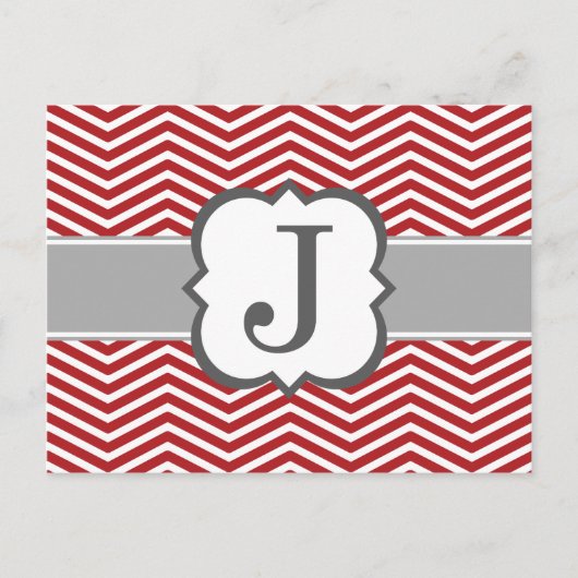 Carte Postale LETTRE MONOGRAPHIQUE BLANC ROUGE J Chevron (Devant)
