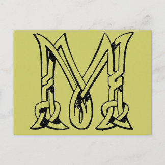 Carte Postale LETTRE MONOGRAPHIQUE vintage DE COIN celtique M