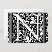 Carte Postale Lettre N Monogramme médiéval Art Nouveau (Devant / Derrière)