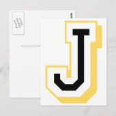 CARTE POSTALE LETTRE NOIRE ET JAUNE J (Devant / Derrière)