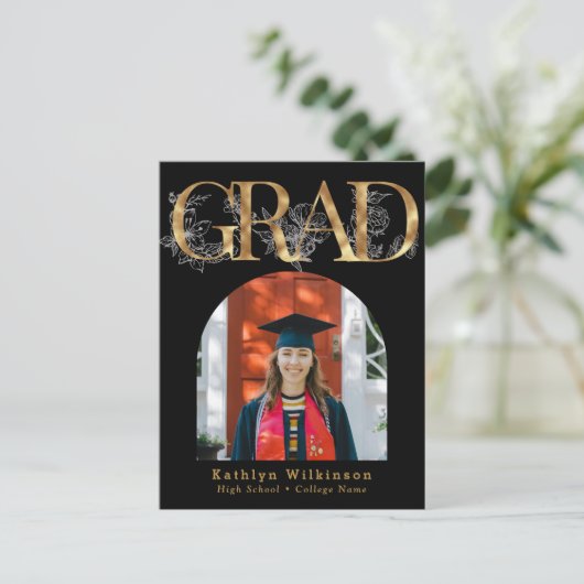Carte Postale Lettre or GRAD Floral Photo Grad Faire-part (Debout devant)