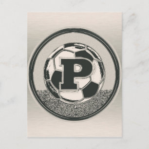 Carte Postale LETTRE P Médaille d'argent Monogramme de soccer