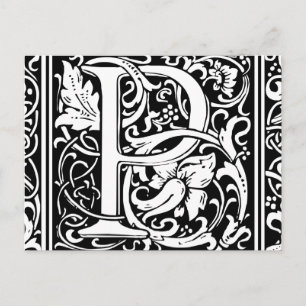Carte Postale Lettre P Monogramme médiéval Art Nouveau