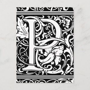 Carte Postale Lettre P Monogramme Médiéval Art Nouveau