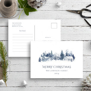 Carte Postale Lettre Père Noël Village de Noël bleu