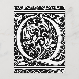 Carte Postale Lettre Q Monogramme Médiéval Art Nouveau