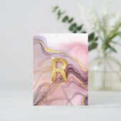 Carte Postale Lettre R Jolie fille Rose Parties scintillant or (Debout devant)