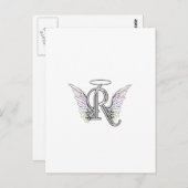 Carte Postale Lettre R Monogramme initial avec ailes angéliques  (Devant / Derrière)