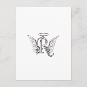 Carte Postale Lettre R Monogramme initial avec ailes angéliques 