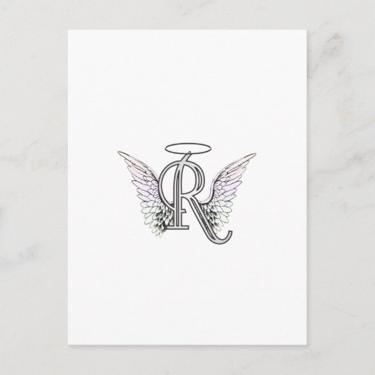 Carte Postale Lettre R Monogramme initial avec ailes angéliques  (Devant)