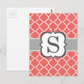 Carte Postale Lettre S Monogramme Blanche Corail Quatrefeuilles (Devant / Derrière)