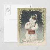 Carte Postale LETTRE Snowman Mailman Shamrock neige (Devant / Derrière)
