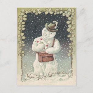 Carte Postale LETTRE Snowman Mailman Shamrock neige