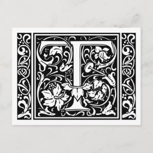 Carte Postale Lettre T Monogramme Art Nouveau Médiéval