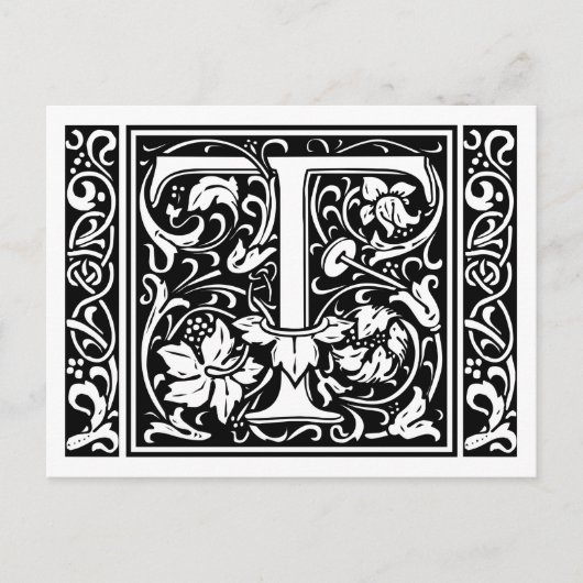 Carte Postale Lettre T Monogramme médiéval Art Nouveau (Devant)