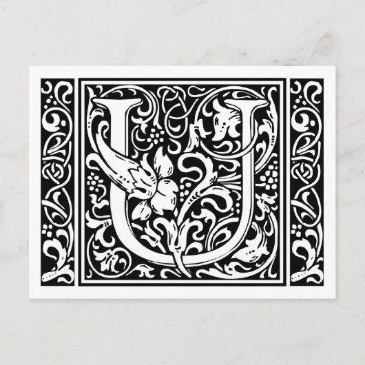 Carte Postale Lettre U Monogramme médiéval Art Nouveau (Devant)