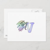 Carte Postale Lettre V Monogramme initial Gardien Ange Alphabet (Devant / Derrière)