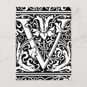 Carte Postale Lettre V Monogramme Médiéval Art Nouveau