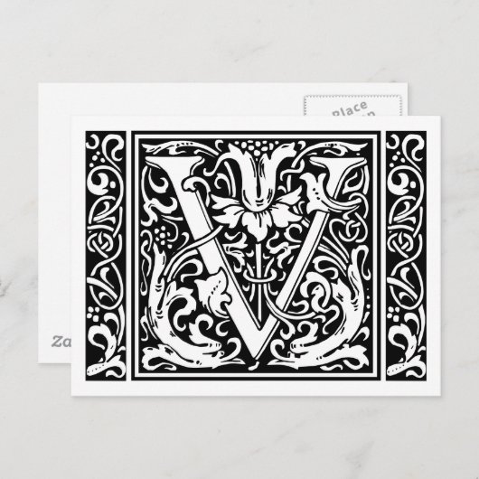 Carte Postale Lettre V Monogramme médiéval Art Nouveau (Devant / Derrière)