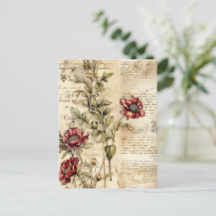 Carte Postale Lettre vintage d'amour parchemin avec fleurs (1)