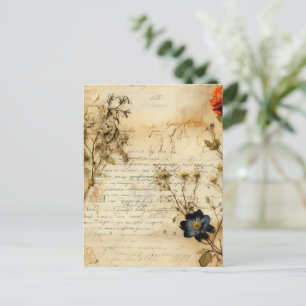 Carte Postale Lettre vintage d'amour parchemin avec fleurs (5)