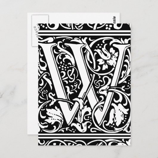 Carte Postale Lettre W Monogramme médiéval Art Nouveau (Devant / Derrière)