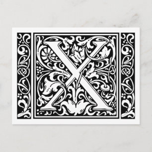 Carte Postale Lettre X Monogramme Médiéval Art Nouveau