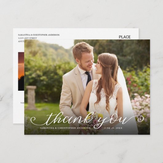 Carte Postale Lettres à la main deux Mariage photo Merci (Devant / Derrière)