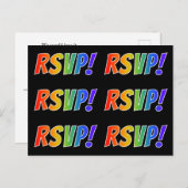 Carte Postale Lettres Arc-en-ciel multicolores "RSVP!" (Devant / Derrière)