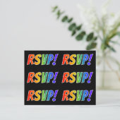 Carte Postale Lettres Arc-en-ciel multicolores "RSVP!" (Debout devant)