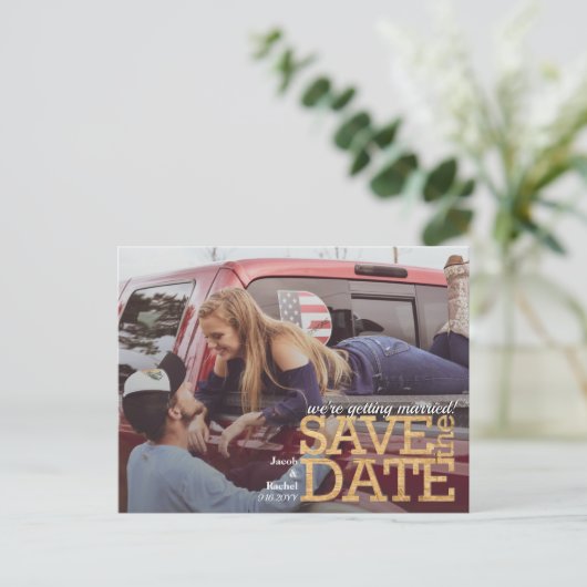 Carte Postale Lettres en bois Enregistrer la date Rustique Enreg (Debout devant)