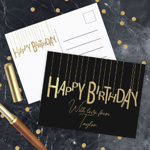 Carte Postale Lettres Suspendues Dorées Sur Fond Noir Joyeux Ann
