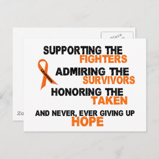 Carte Postale LEUKEMIA Soutien Admirer Honorer 3 (Devant / Derrière)