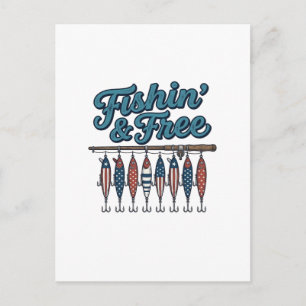 Carte Postale Leurre de pêche patriotique vintage Fishin’ & Free