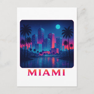 Carte Postale Lever de lune à Miami - Skyline néon