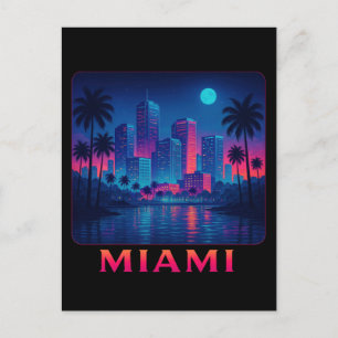 Carte Postale Lever de Lune à Miami - Skyline Néon