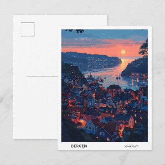 Carte Postale Lever de soleil à Bergen Norvège Voyage (Devant / Derrière)