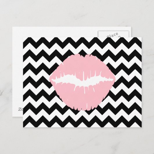 Carte Postale Lèvres roses sur Zigzag noir et blanc (Devant / Derrière)
