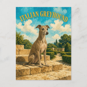 Carte Postale Lévrier Italien, Art de Chien à l'aquarelle Vintag