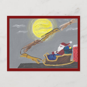 Carte Postale Lévrier tirant le traîneau du Père Noël