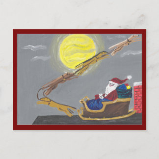 Carte Postale Lévrier tirant le traîneau du Père Noël