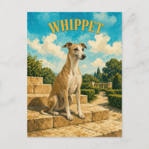 Carte Postale Lévrier whippet, Art canin à l'aquarelle vintage